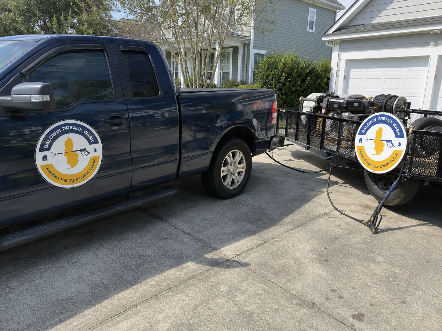 Before and after of brightened gutters on a Fairhope home
