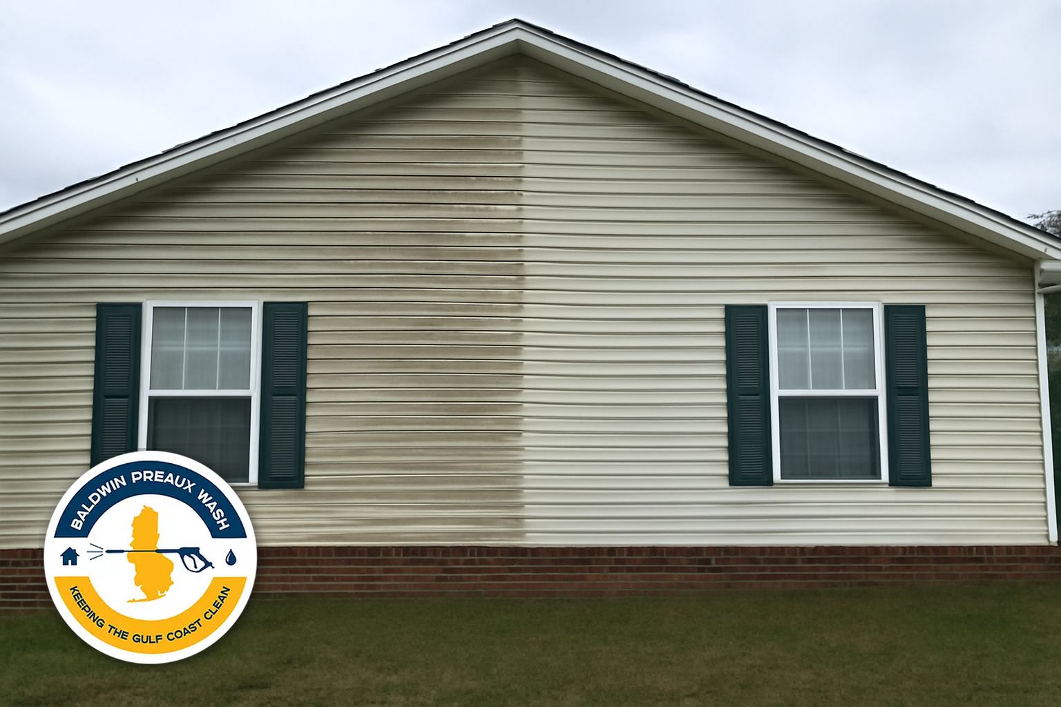 Soft washing mildew off vinyl siding on a Foley AL home