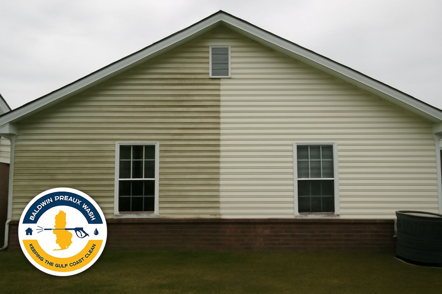 Soft washing mildew off vinyl siding on a Foley, AL home