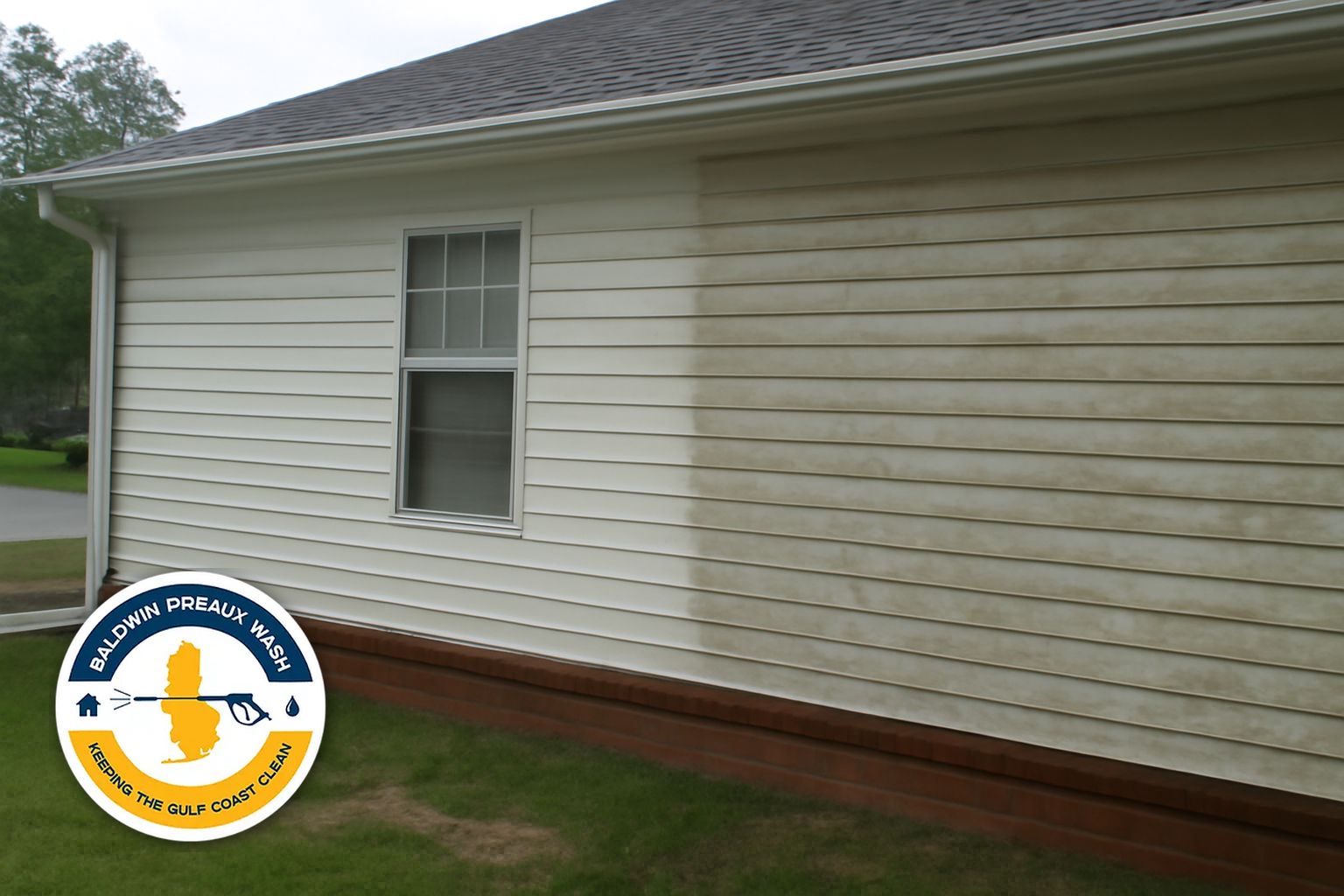 Soft wash solution being applied to siding on a South Baldwin County home