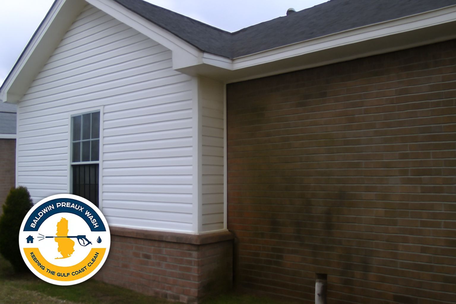 Clean house exterior with freshly washed concrete driveway in a Spanish Fort subdivision