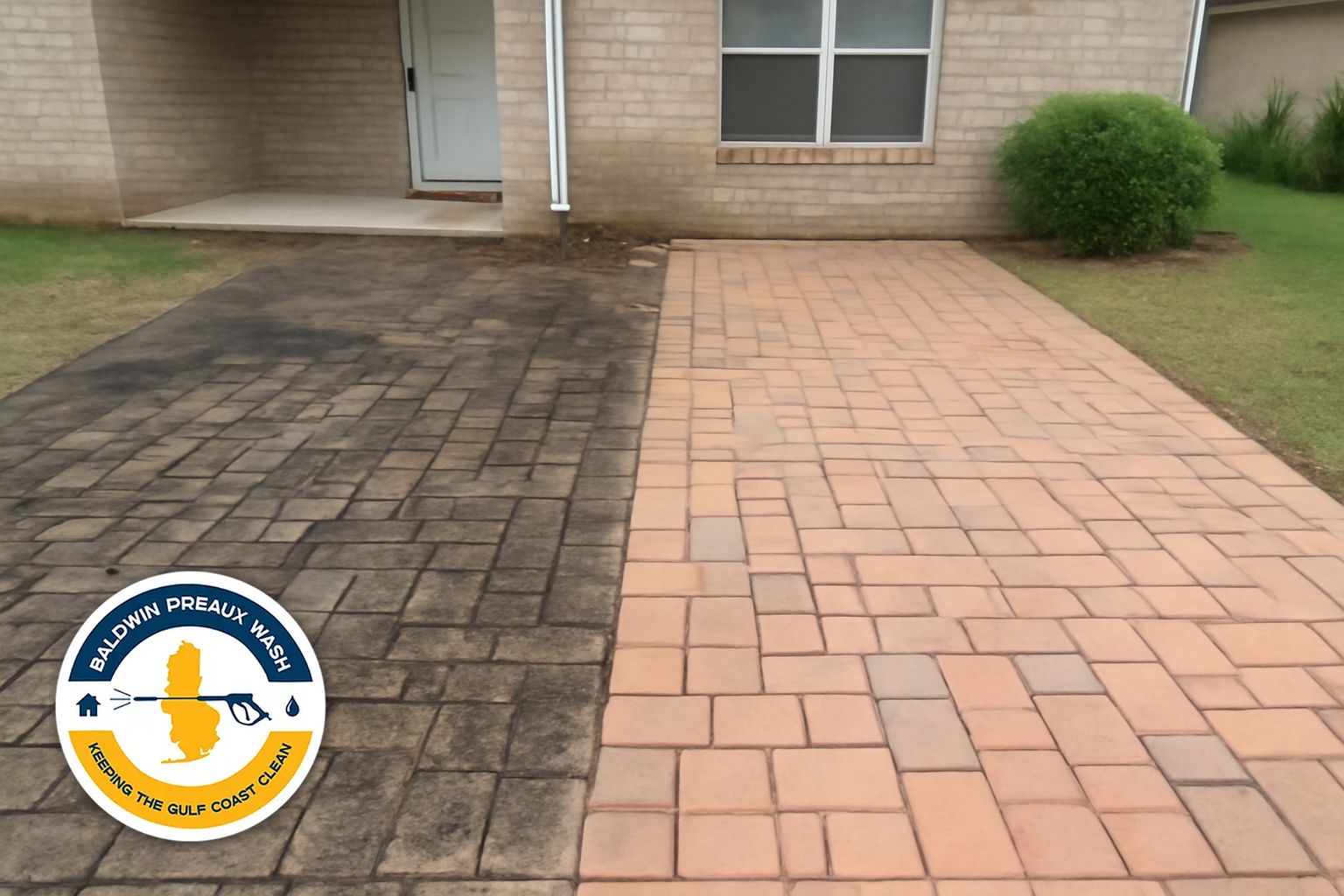Paver driveway in Fairhope Alabama being cleaned and sealed by Baldwin Preaux Wash