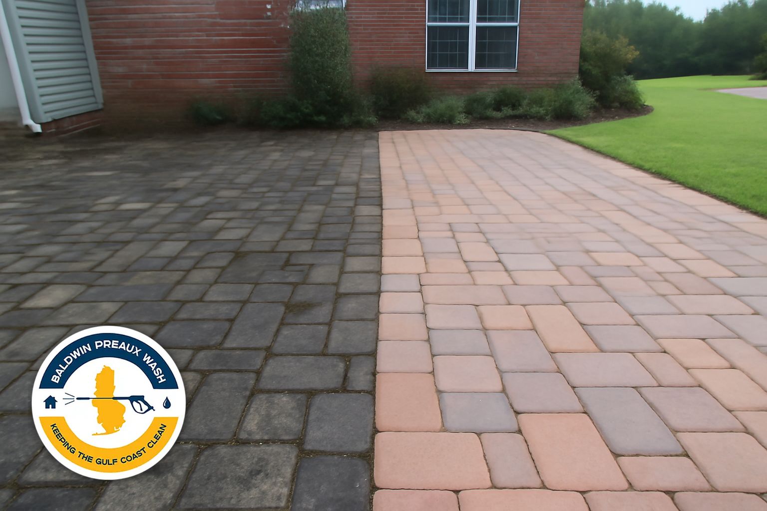 Paver driveway in Foley AL before and after professional cleaning and sealing