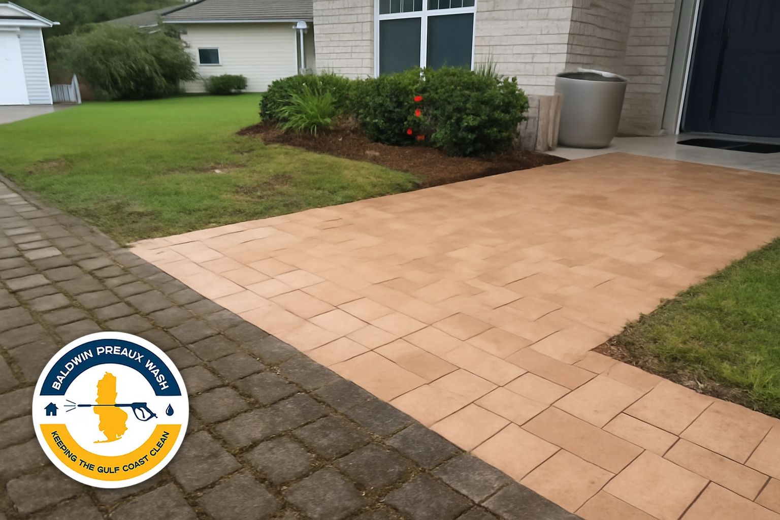 Wet-look sealed paver pool deck at an Orange Beach vacation rental property