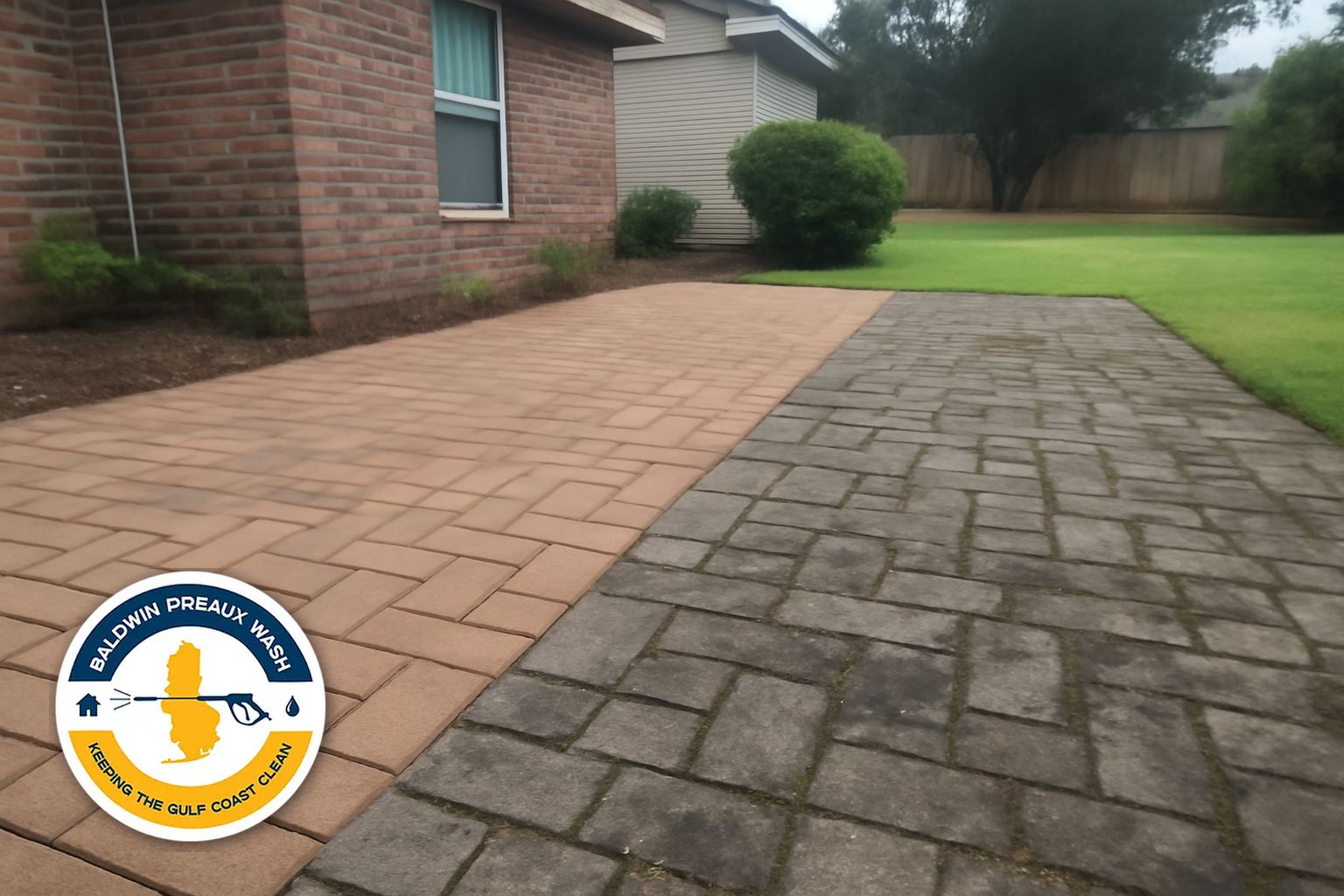 Close-up of paver joints being packed with polymeric sand in Spanish Fort Alabama