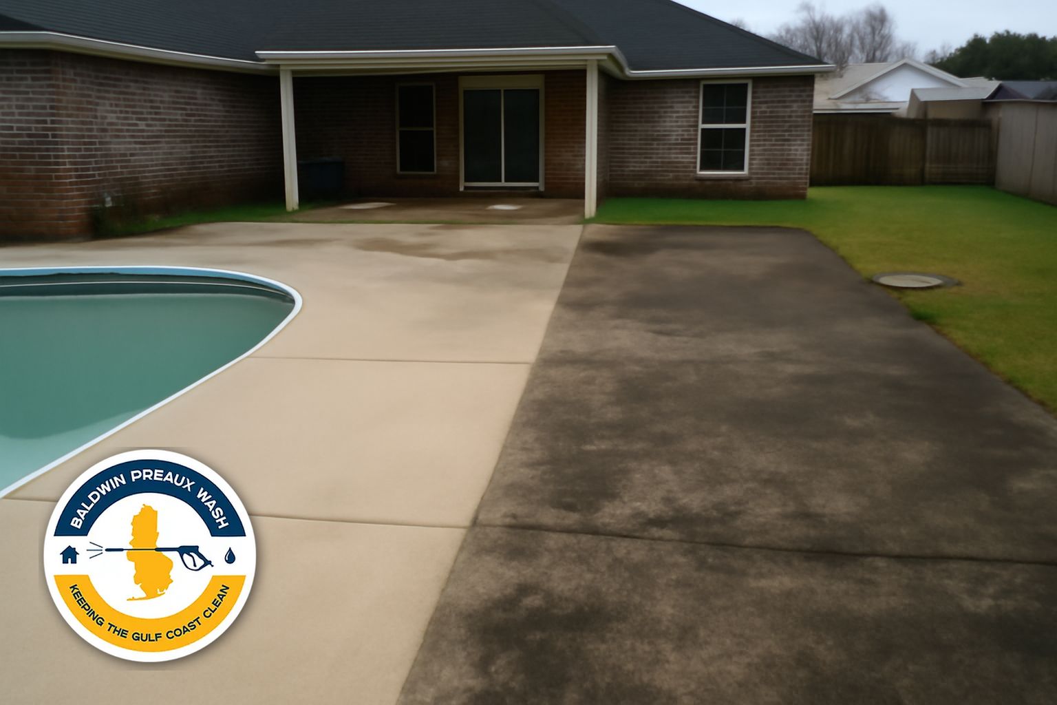 Sealed paver pool deck in Loxley Alabama showing restored color after cleaning and sealing