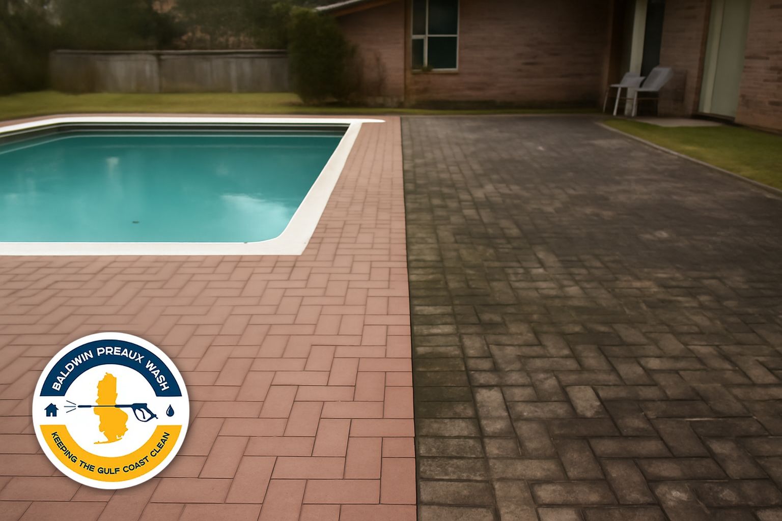 Pressure washing equipment setup for pool deck cleaning in Spanish Fort AL