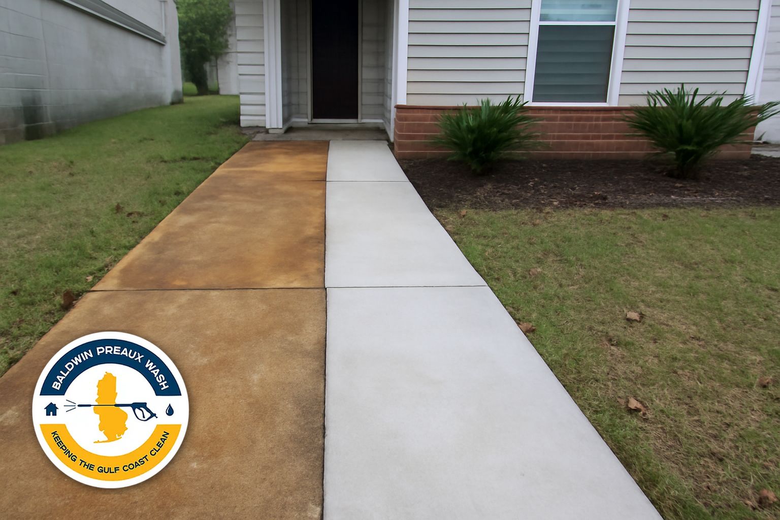 Clean concrete driveway after rust stain removal in Gulf Shores Alabama
