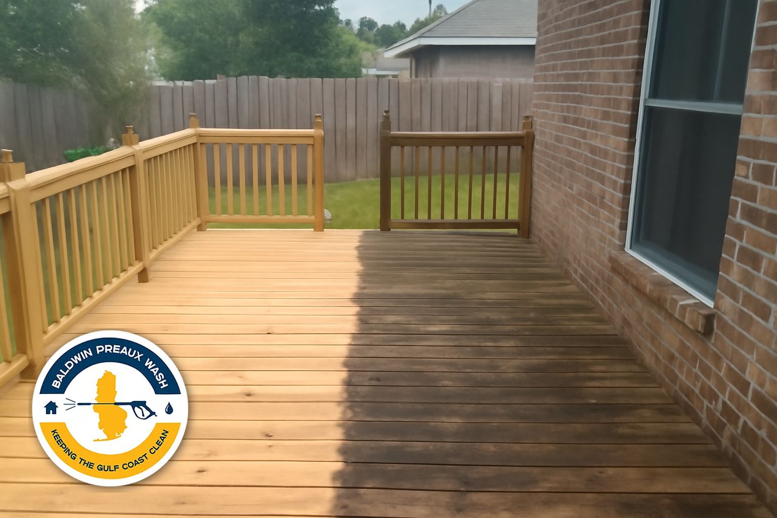 Clean wood deck in Daphne Alabama after Baldwin Preaux Wash soft wash service