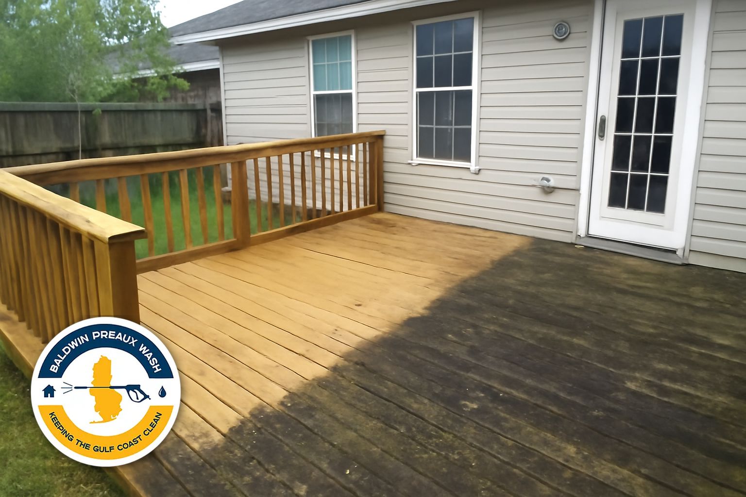 Clean sealed wood fence boards in North Baldwin Alabama showing even tone