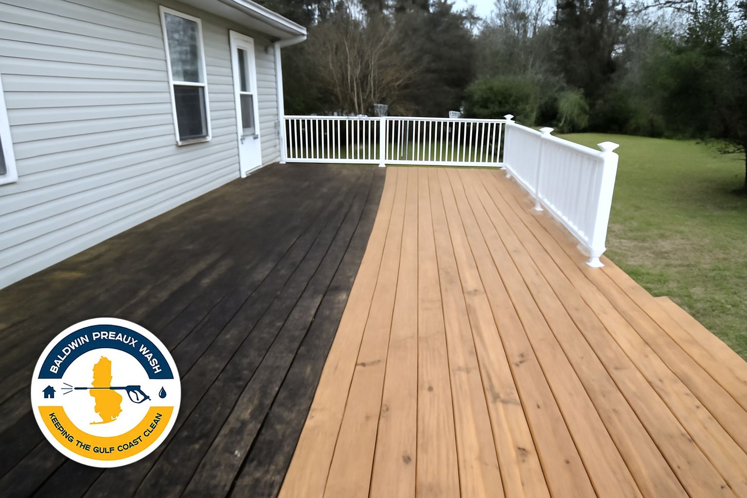 Pool deck and fence after professional cleaning at an Orange Beach vacation rental